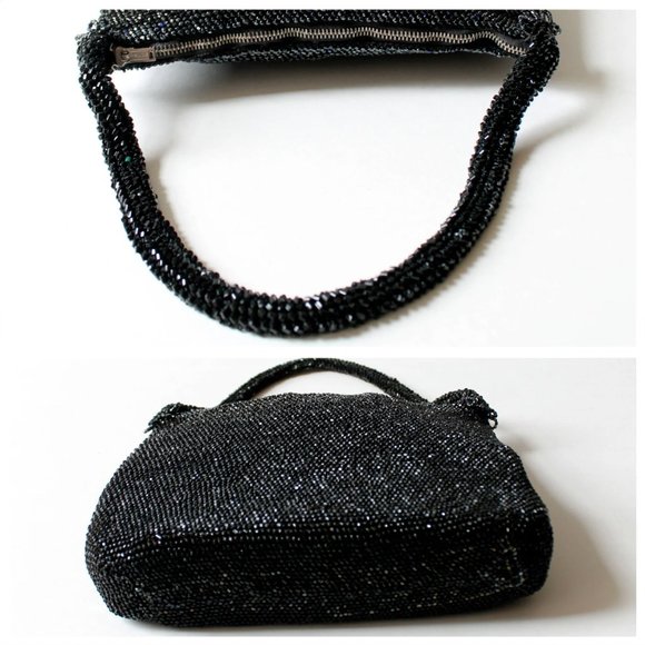 Vintage VTG 1950s Black Sparkly Beaded Evening Handbag | Formal | 50s | Evening - Picture 3 of 10